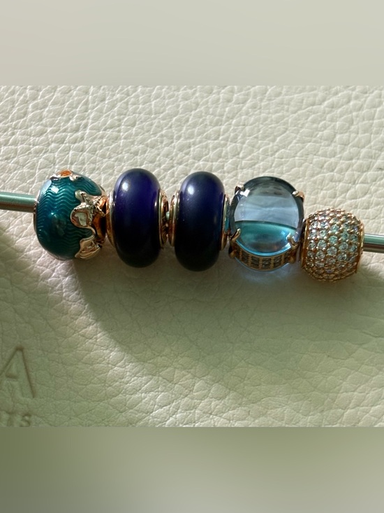 Pandora Jewelry - Pandora rose gold bundle Deep Blue and Teal Glass Charm Bracelet